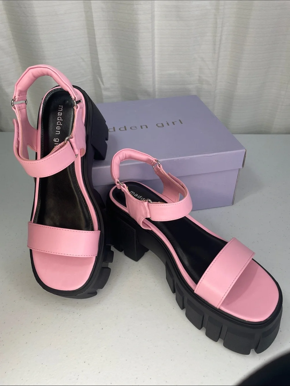Madden Girl Pink Platform Lug Sandals